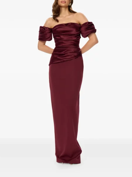Rochie maxi Post Meridiem drapată de costum roșu