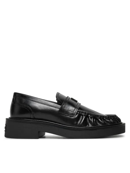 Кожени мокасини Tommy Jeans TJW ORIGIN LOAFER с равна подметка черно