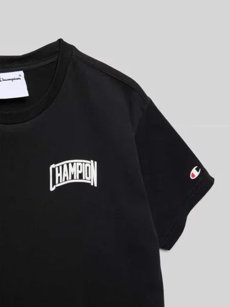 T-shirt z nadrukiem z logo i okrągłym dekoltem Champion czarna
