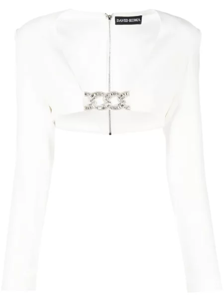 Kurtka David Koma z kryształkami o krotszym kroju biała