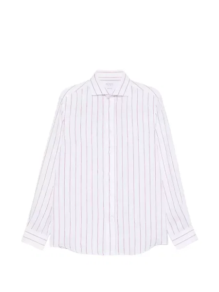 Lněná pruhovaná košile Brunello Cucinelli bílá
