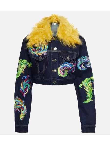 Moherowa kurtka jeansowa Area o krotszym kroju niebieska