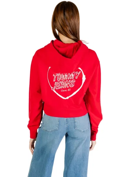 Суичър с качулка Tommy Jeans с качулка червено