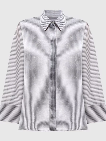 Блуза з шовком в смужку з люрексом Peserico біла