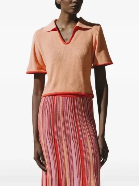 Tricou Baobab tricotate cu decolteu în V portocaliu