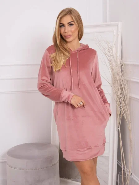 Rochie Kesi din velur cu glugă de costum roz