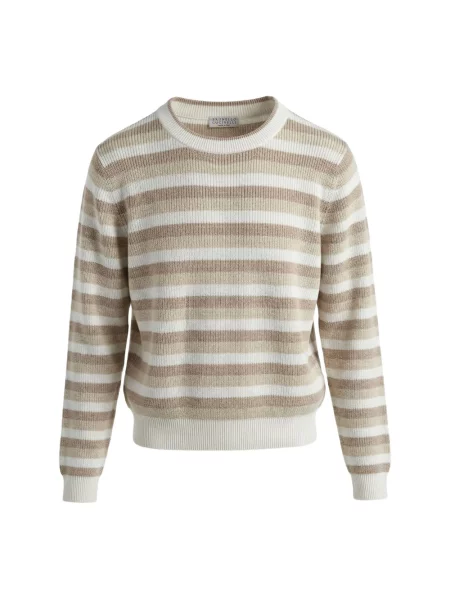 Dzianinowy sweter Brunello Cucinelli w paski z paskiem