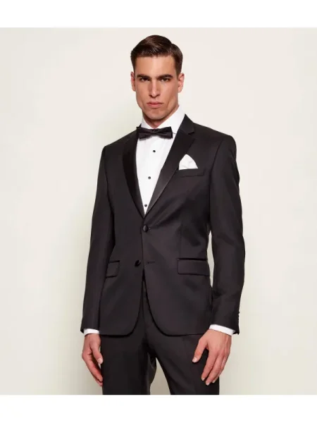 BOSS BLACK Gyapjú zakó | Slim Fit selyem hozzáadásával fekete