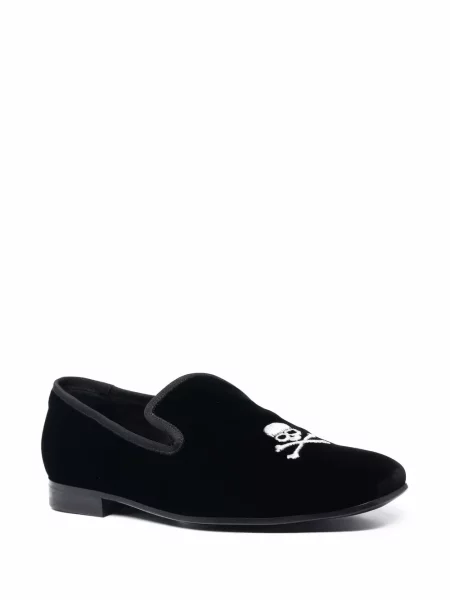 Siuvinėtos loaferiai Philipp Plein velvetinės juoda