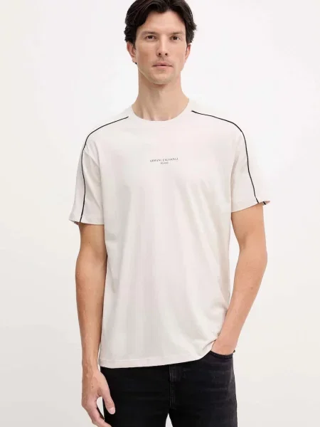 Тениска Armani Exchange с принт бежово