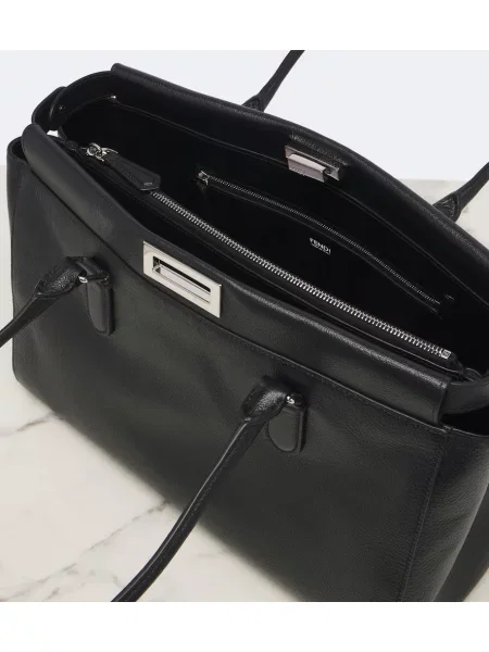 Кожена шопинг чанта Fendi черно