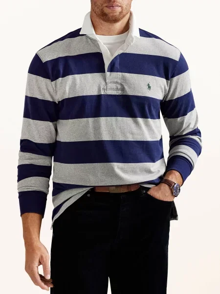 Polo Ralph Lauren Big & Tall Rugbyové Tričko Classic Fit šedá/ tmavě modrá šedé