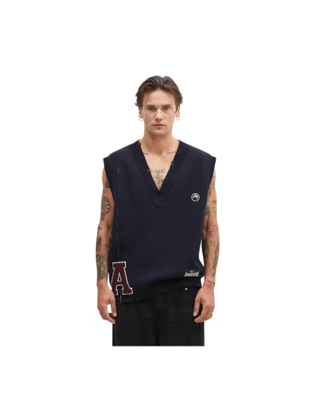 AMBUSH kamizelka wełniana Repair Stitch V Neck Vest niebieska