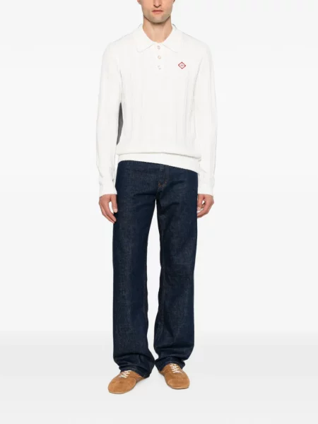 Tricou polo Casablanca tricotate cu autograf alb