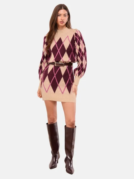 Lipsy Rochie tricotat / mov vânătă / roz bej