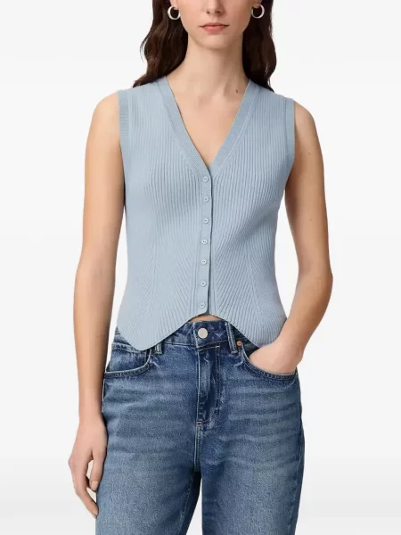 Top Allsaints tricotate cu decolteu în V albastru