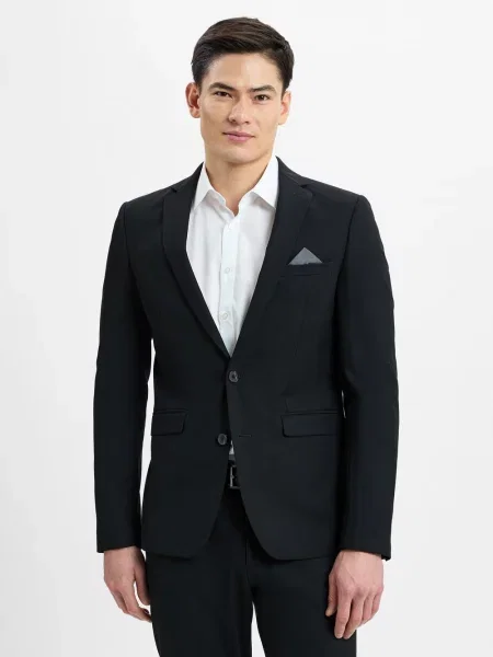 Finshley & Harding marynarka od garnituru modułowego Mężczyźni Slim Fit Sztuczne włókno jednolity 23 czarny
