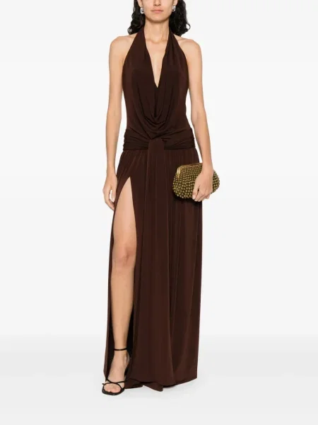 Rochie Nissa cu gât halter de costum maro