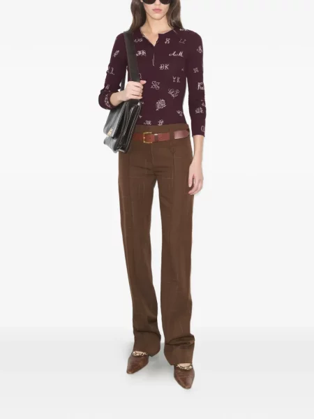 Pulover Tory Burch cu guler henley violet