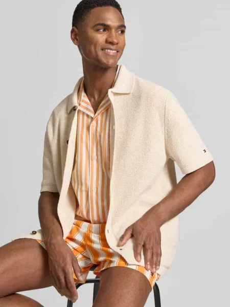 Koszula casual z mieszanki bawełny krój regular fit Tommy Hilfiger beżowa