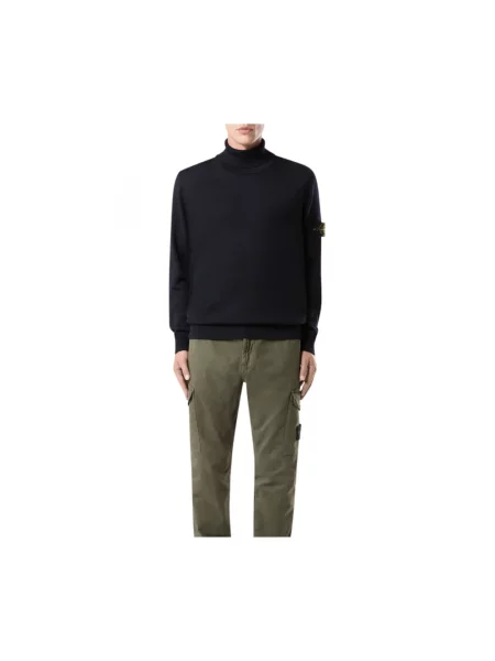 Bluza Stone Island wełniana z kamieniami do golfa niebieska