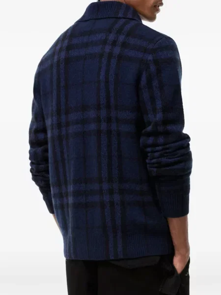 Cardigan Burberry din cașmir în carouri albastru