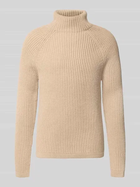 Sweter z dzianiny o kroju regular fit z elastycznymi zakończeniami Drykorn beżowy