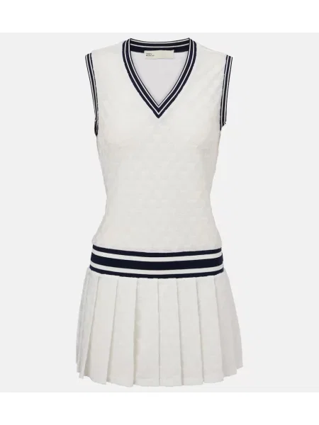 Sukienka Tory Burch żakardowa plisowana garniturowa biała