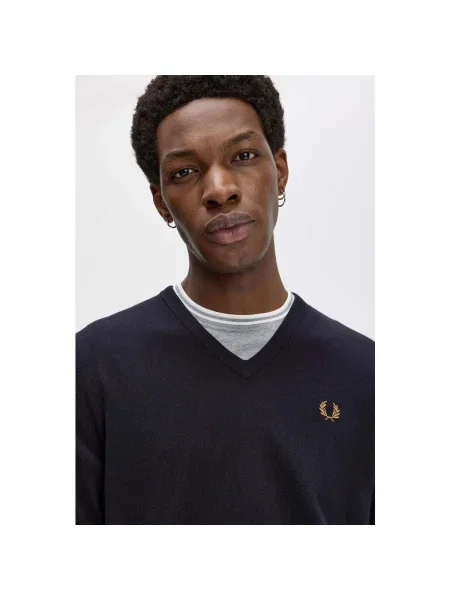 Klasický sveter Fred Perry s výstrihom do v modrá