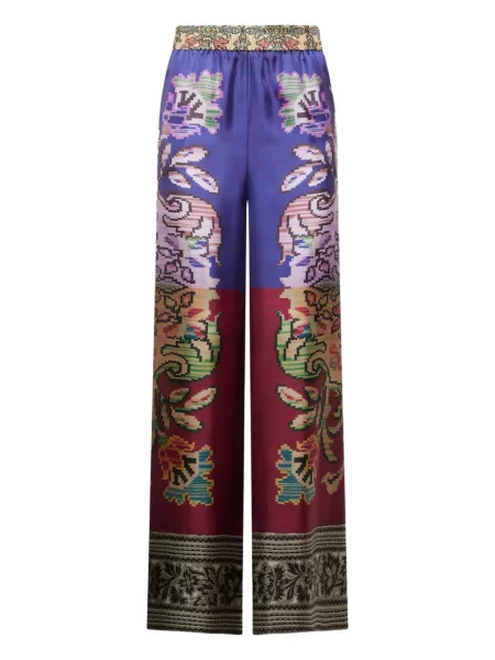 Pantaloni Pierre-louis Mascia de mătase cu model floral violet