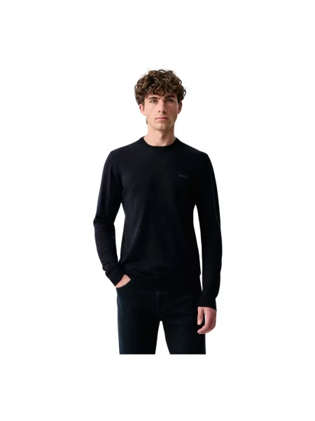 Guess sweter z dodatkiem jedwabiu MARCOS niebieski
