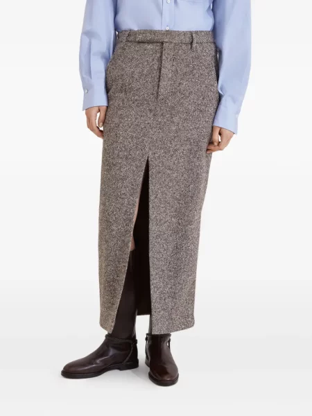 Fustă tip creion Brunello Cucinelli cu crăpătură maro