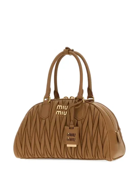Кожена шопинг чанта Miu Miu кафяво