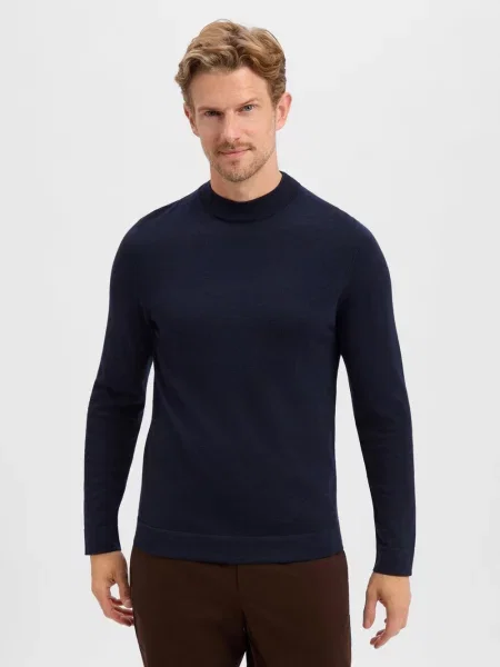 Sweter z dzianiny z czystej żywej wełny model ‘ARWON’ Drykorn niebieski