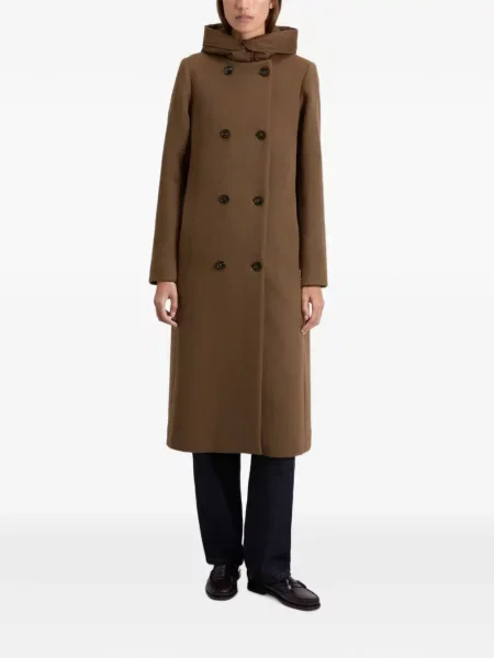 Двуредно палто Woolrich с качулка кафяво