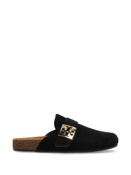 Papuci de casă Tory Burch din piele de căprioară cu autograf negru