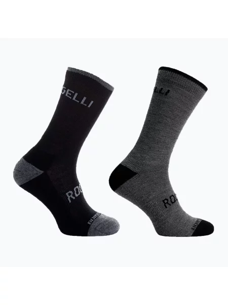 Шкарпетки для велоспорту Rogelli Wool Wintersocks 2 пари чорні/сірі чорні