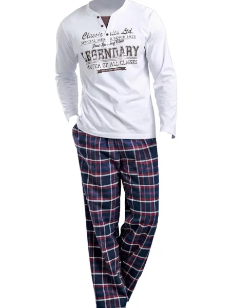 H.I.S Pijama lungă albastru marin alb