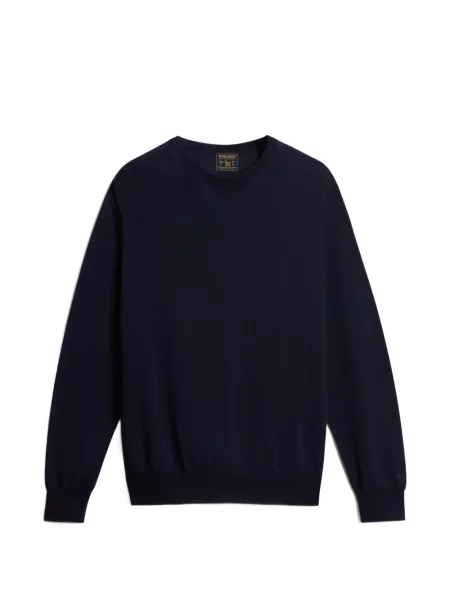 Pulover Woolrich de lână cu decolteu rotund albastru