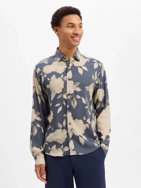 JOOP! Koszula Mężczyźni Comfort Fit szary|wielokolorowy S szara