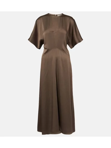 Satynowa sukienka midi Isabel Marant do kolan garniturowa brązowa