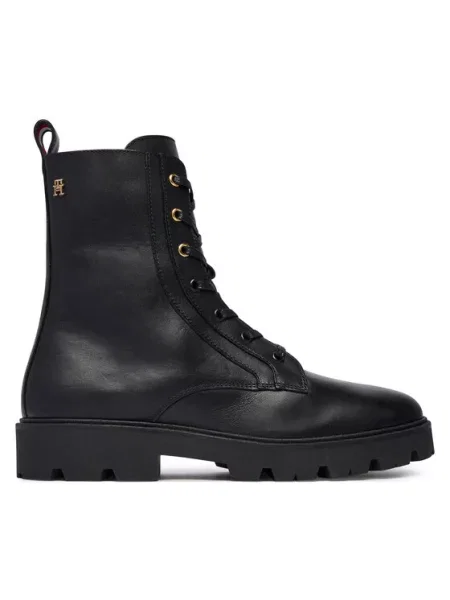 Ghete Tommy Hilfiger TH Stud Leather Lace-Up Boot negru