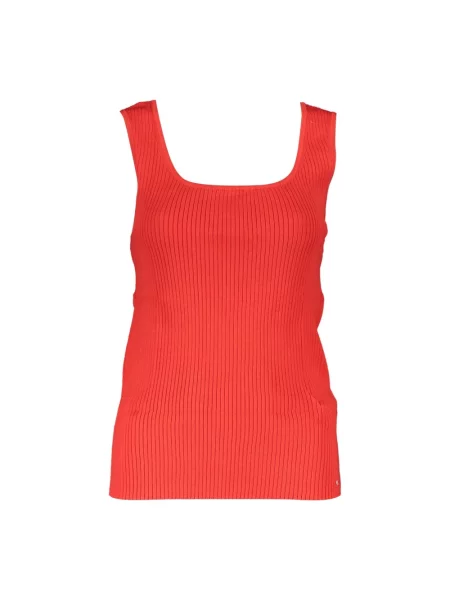 Lniany top Tommy Hilfiger na szerokie ramiączka czerwony