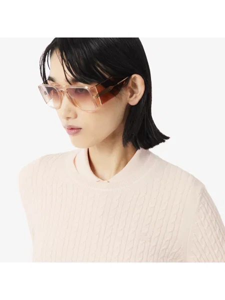 Lacoste Sweter Warkoczowy W Paski różowy