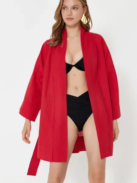 Cu centură costum de baie Trendyol roșu