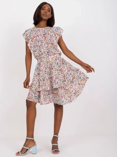 Rochie Fashionhunters cu model floral cu imagine de costum bej