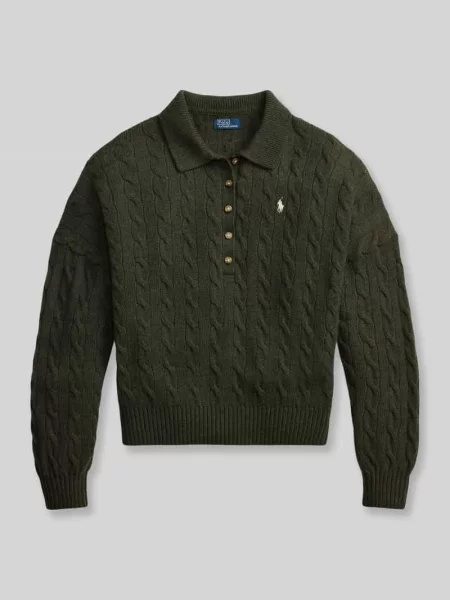 Sweter o kroju loose fit z mieszanki wełny z domieszką kaszmiru Polo Ralph Lauren oliwkowy