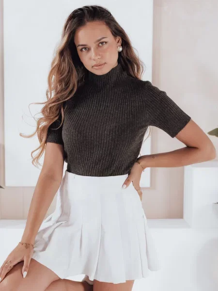 Sweter prążkowany z krótkim rękawem GIRLGLORY Dstreet brązowy