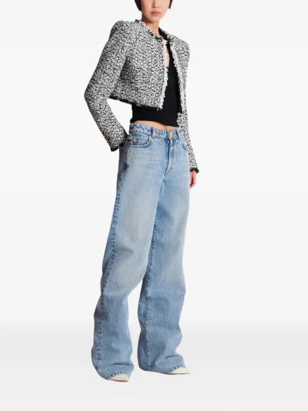 Geacă Balmain cu franjuri din tweed alb