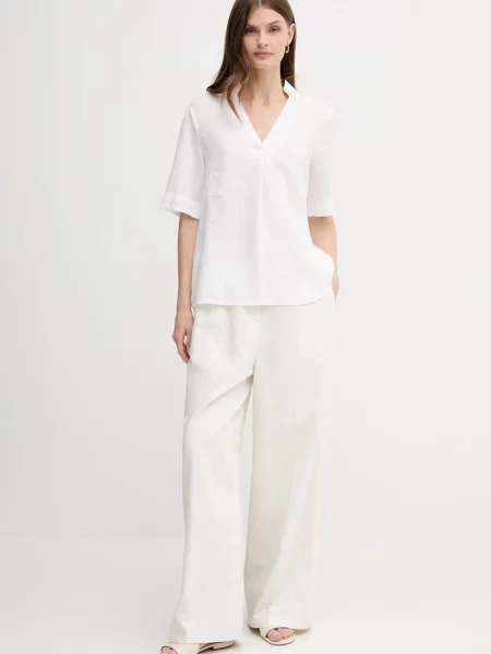 Льняна блузка United Colors of Benetton однотонна білий